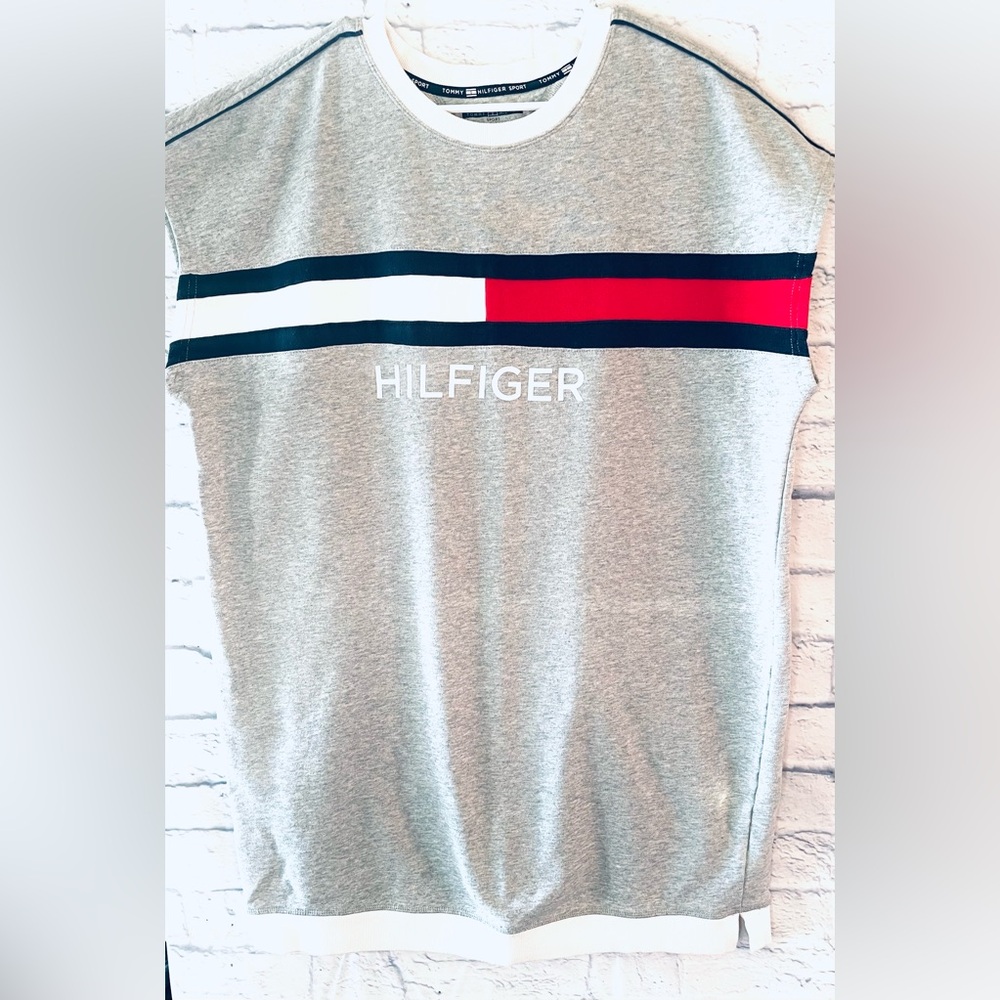 Y2K style Tommy Hilfiger Sleeveless Short Sweater Dress Gray Color Bock Logo 1X